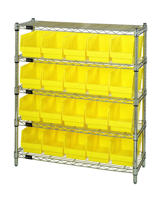 Quantum WR5-39-1236-202YL, 12"W 36"D 36"H Bin Wire Shelving Center, Yellow Bins, Chrome Plated Finish