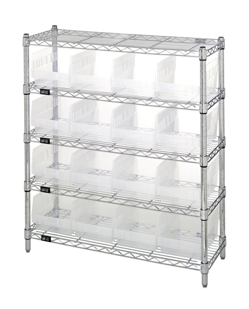 Quantum WR5-39-1236-207CL, 12"W 36"D 36"H Bin Wire Shelving Center, Clear Bins, Chrome Plated Finish
