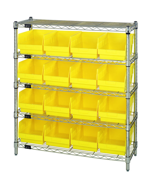 Quantum WR5-39-1236-207YL, 12"W 36"D 36"H Bin Wire Shelving Center, Yellow Bins, Chrome Plated Finish