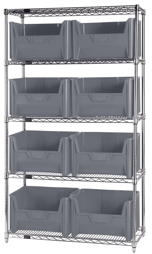Quantum WR5-700GY, 18"W 42"D 74"H Bin Wire Shelving System, Chrome Plated Finish