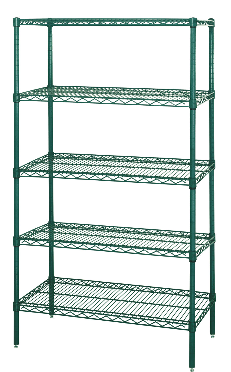 Quantum WR54-1236P-5, 12"W 36"D 54"H WR Wire Shelving Starter Kit, Green Epoxy Antimicrobial Finish, NSF, 12" Deep
