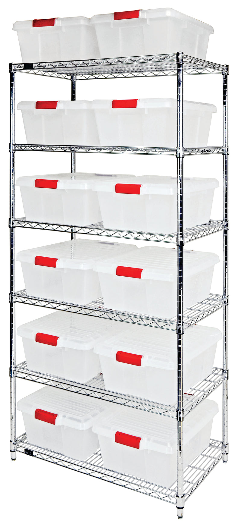Quantum WR6-191507CL, 21"W 36"D 74"H Bin Wire Shelving System, Clear Bins