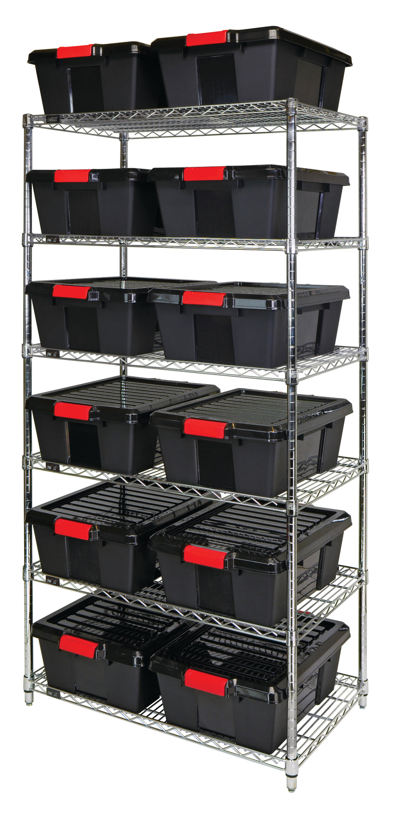 Quantum WR6-191507BK, 21"W 36"D 74"H Bin Wire Shelving System, Black Bins