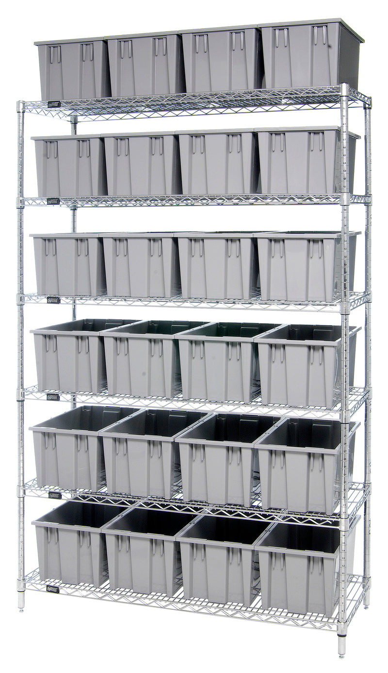 Quantum WR6-24185GY, 18"W 48"D 74"H Bin Wire Shelving System, Chrome Plated Finish