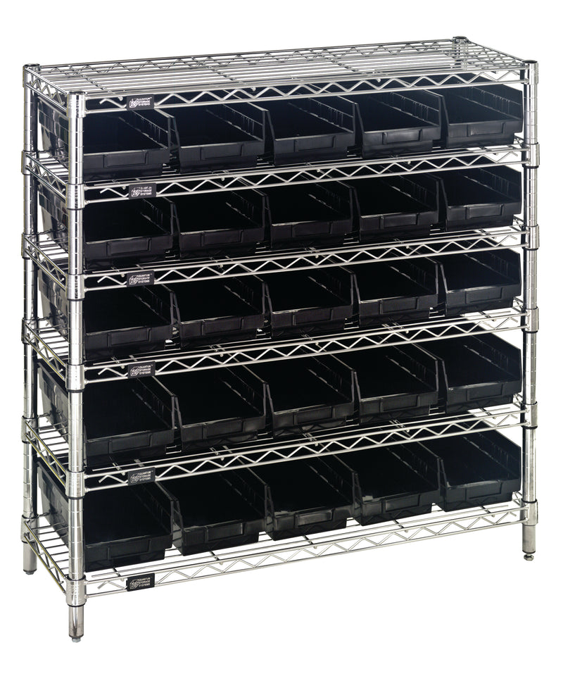 Quantum WR6-36-1236-102CO, 12"W 36"D 36"H Bin Wire Shelving System, Chrome Bins, Chrome Plated Finish