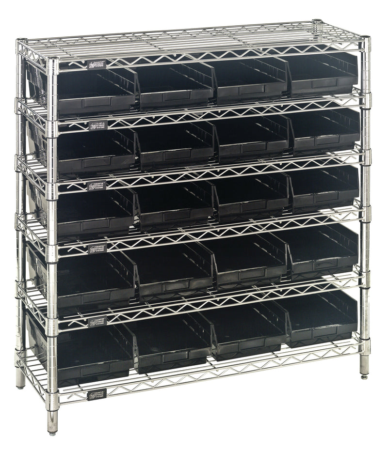 Quantum WR6-36-1236-107CO, 12"W 36"D 36"H Bin Wire Shelving System, Chrome Bins, Chrome Plated Finish