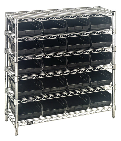 Quantum WR6-36-1236-107CO, 12"W 36"D 36"H Bin Wire Shelving System, Chrome Bins, Chrome Plated Finish
