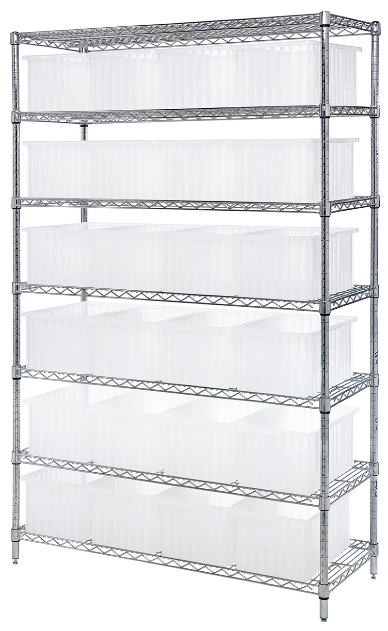 Quantum WR7-92080GY, 18"W 48"D 74"H Bin Wire Shelving System, Chrome Plated Finish