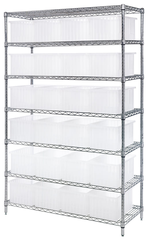 Quantum WR7-92080GY, 18"W 48"D 74"H Bin Wire Shelving System, Chrome Plated Finish