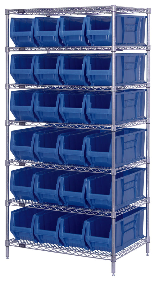 Quantum WR7-951BL, 24"W 36"D 74"H WR Wire Shelving Container System, Chrome Plated Finish