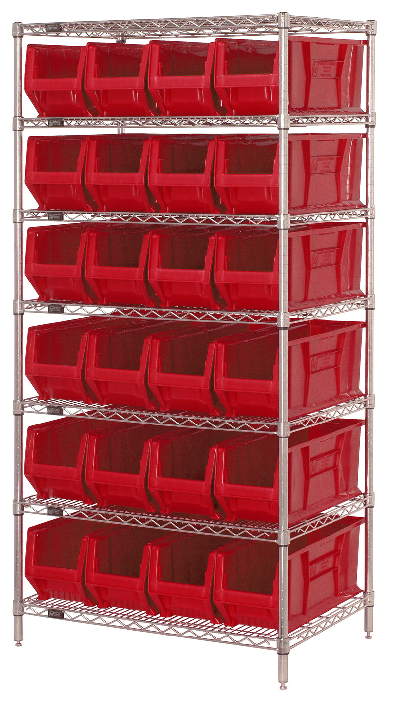 Quantum WR7-951RD, 24"W 36"D 74"H WR Wire Shelving Container System, Chrome Plated Finish