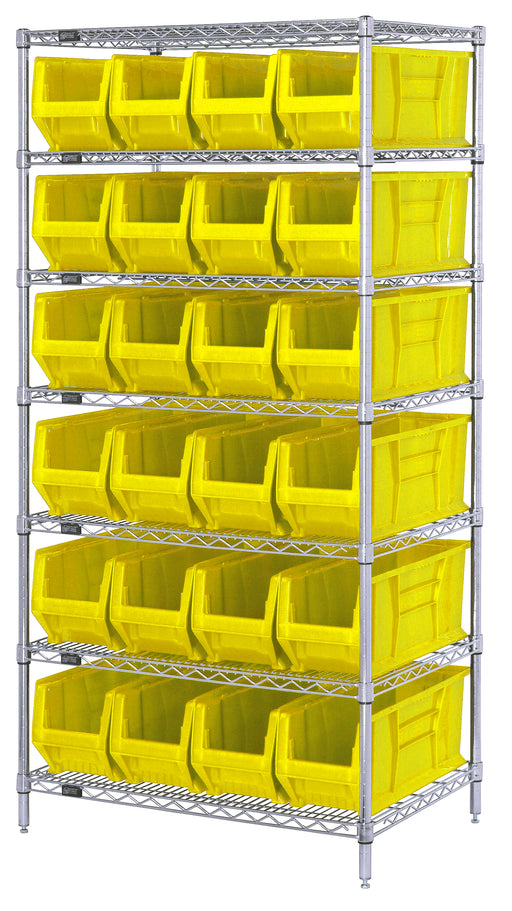 Quantum WR7-951YL, 24"W 36"D 74"H WR Wire Shelving Container System, Chrome Plated Finish