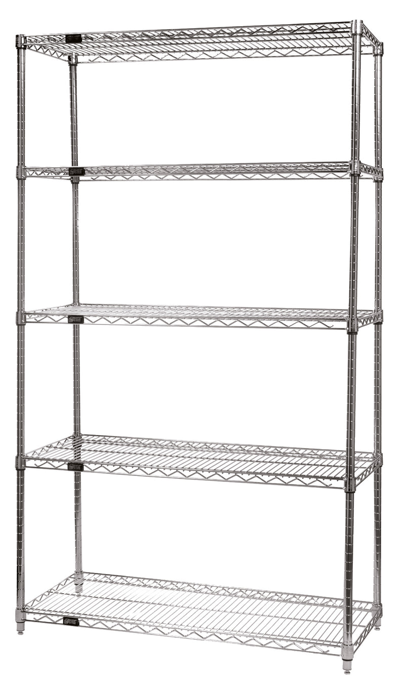 Quantum WR54-1424C-5, 14"W 24"D 54"H WR Wire Shelving Starter Kit, Chrome Plated Finish, NSF, 14" Deep