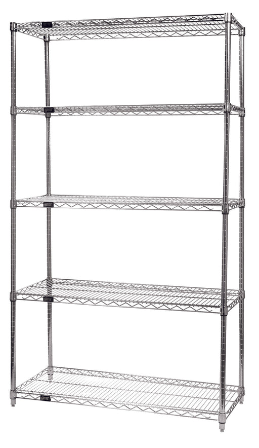 Quantum WR54-1830C-5, 18"W 30"D 54"H WR Wire Shelving Starter Kit, Chrome Plated Finish, NSF, 18" Deep