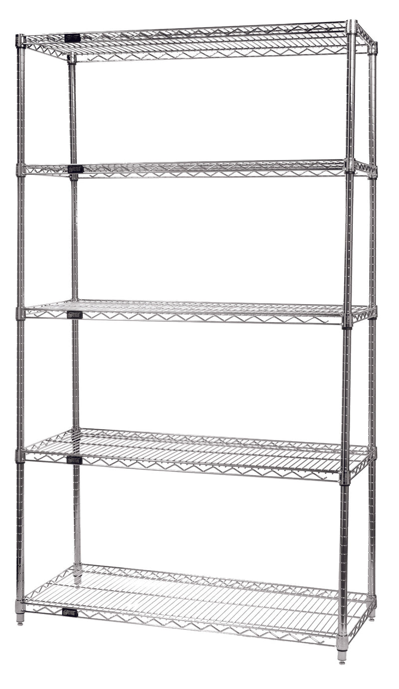 Quantum WR63-2172C-5, 21"W 72"D 63"H WR Wire Shelving Starter Kit, Chrome Plated Finish, NSF, 21" Deep