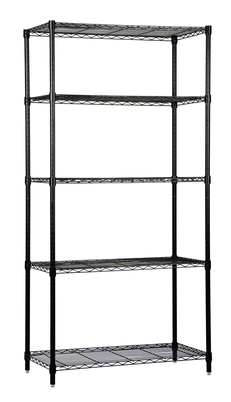Quantum WR54-1424BK-5, 14"W 24"D 54"H WR Wire Shelving Starter Kit, Black Epoxy Antimicrobial Finish, NSF, 14" Deep