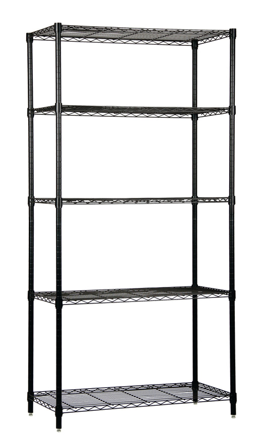 Quantum WR54-1442BK-5, 14"W 42"D 54"H WR Wire Shelving Starter Kit, Black Epoxy Antimicrobial Finish, NSF, 14" Deep