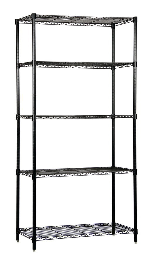 Quantum WR54-1424BK-5, 14"W 24"D 54"H WR Wire Shelving Starter Kit, Black Epoxy Antimicrobial Finish, NSF, 14" Deep