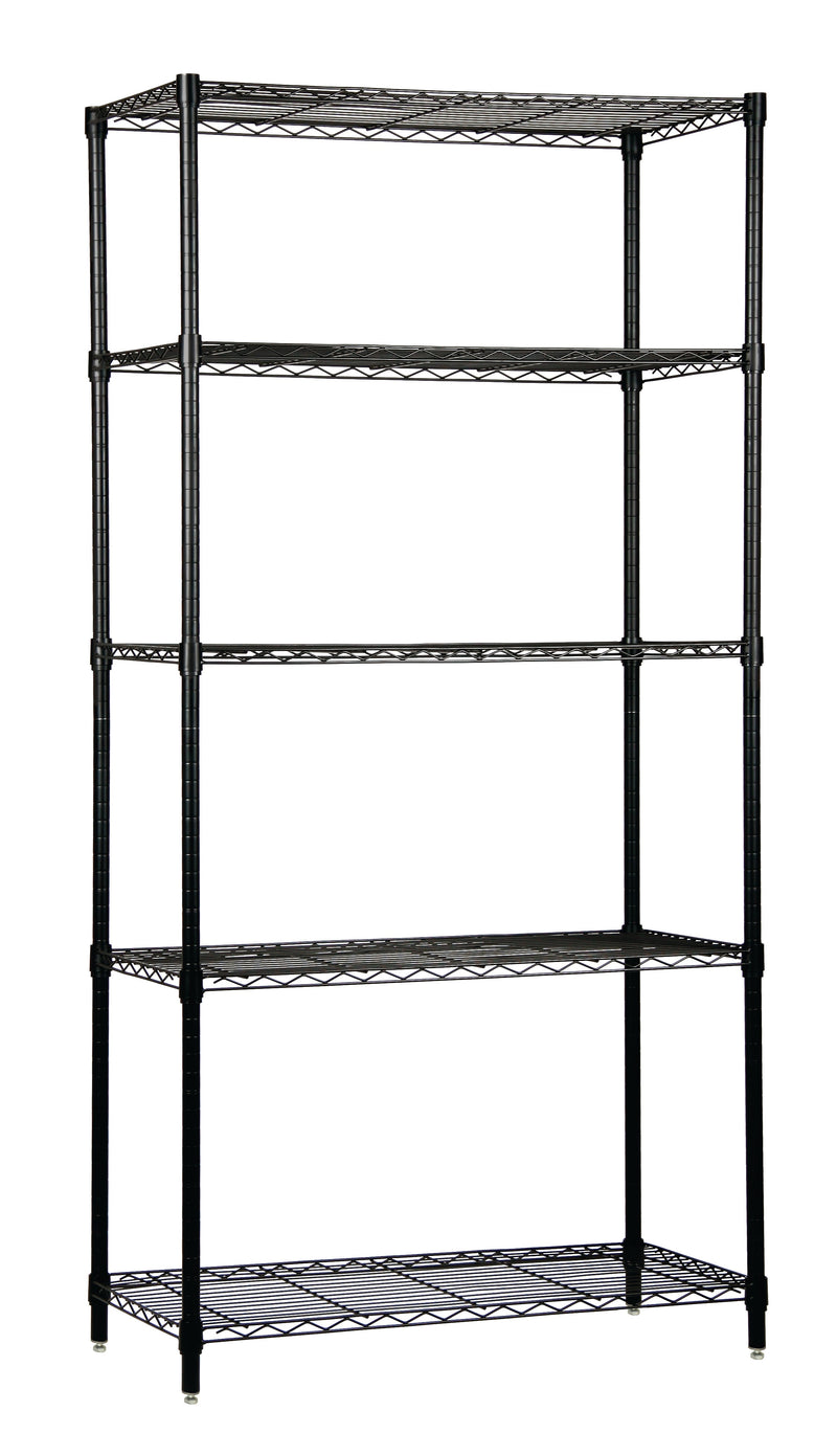 Quantum WR54-1824BK-5, 18"W 24"D 54"H WR Wire Shelving Starter Kit, Black Epoxy Antimicrobial Finish, NSF, 18" Deep