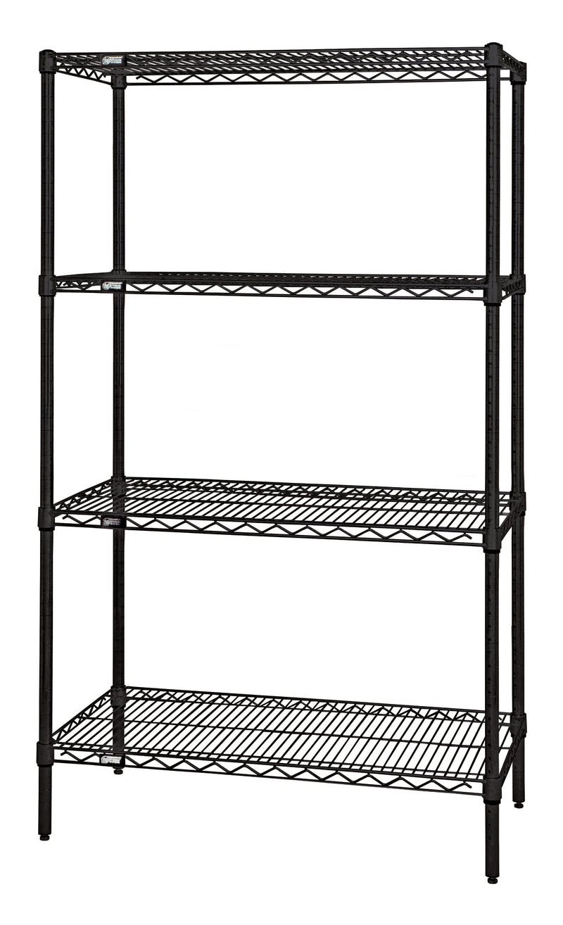Quantum WR54-1824BK, 18"W 24"D 54"H WR Wire Shelving Starter Kit, Black Epoxy Antimicrobial Finish, NSF, 18" Deep