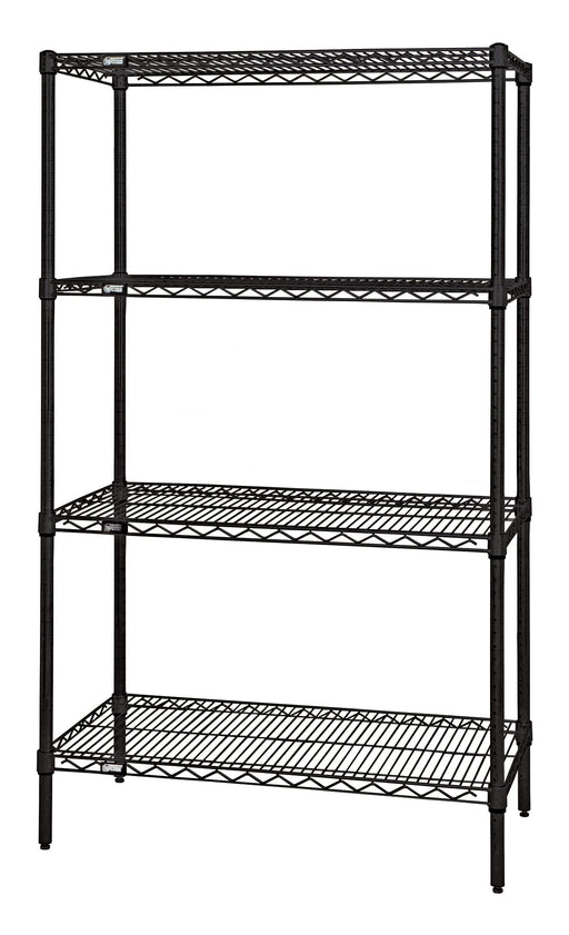 Quantum WR54-1824BK, 18"W 24"D 54"H WR Wire Shelving Starter Kit, Black Epoxy Antimicrobial Finish, NSF, 18" Deep