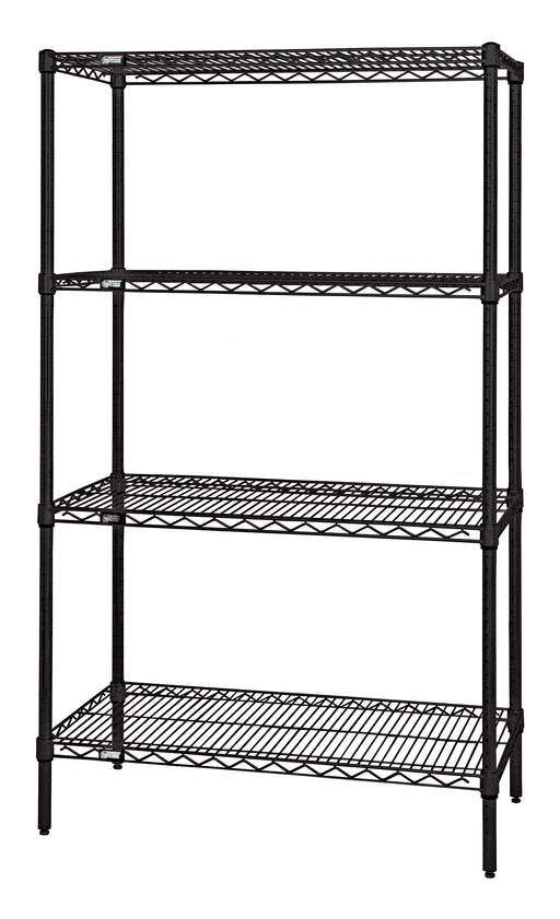 Quantum WR54-1424BK, 14"W 24"D 54"H WR Wire Shelving Starter Kit, Black Epoxy Antimicrobial Finish, NSF, 14" Deep
