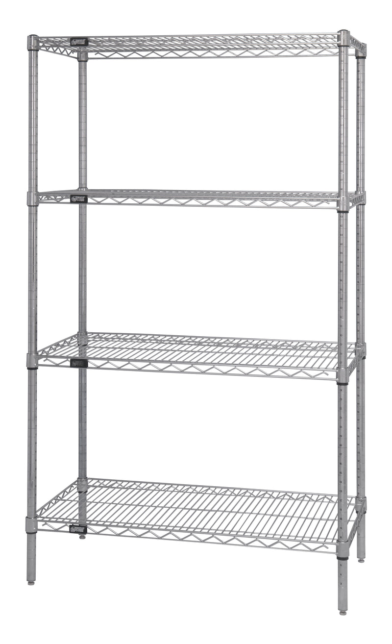 Quantum WR54-1424C, 14"W 24"D 54"H WR Wire Shelving Starter Kit, Chrome Plated Finish, NSF, 14" Deep