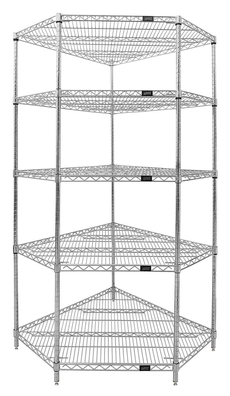 Quantum WR54-1836CRNC-5, 18"W 36"D 54"H WR Wire Shelving, 5-Sided Shelf, 20 Split Sleeves, Chrome Plated Finish, NSF