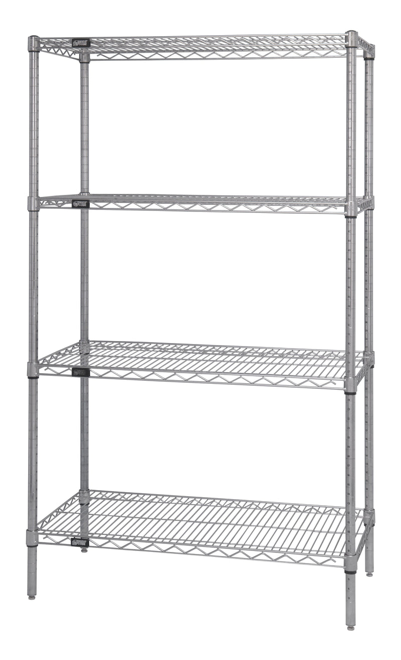 Quantum WR54-1436C, 14"W 36"D 54"H WR Wire Shelving Starter Kit, Chrome Plated Finish, NSF, 14" Deep
