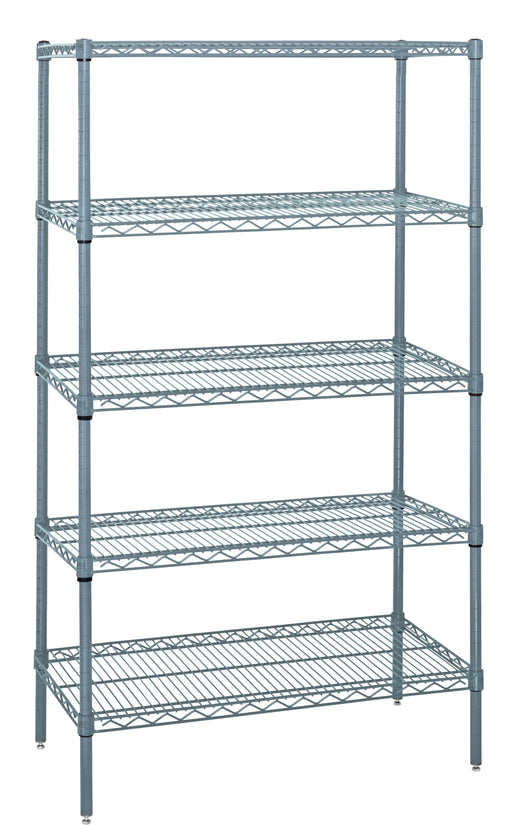 Quantum WR54-1424GY-5, 14"W 24"D 54"H WR Wire Shelving Starter Kit, Gray Epoxy Antimicrobial Finish, NSF, 14" Deep