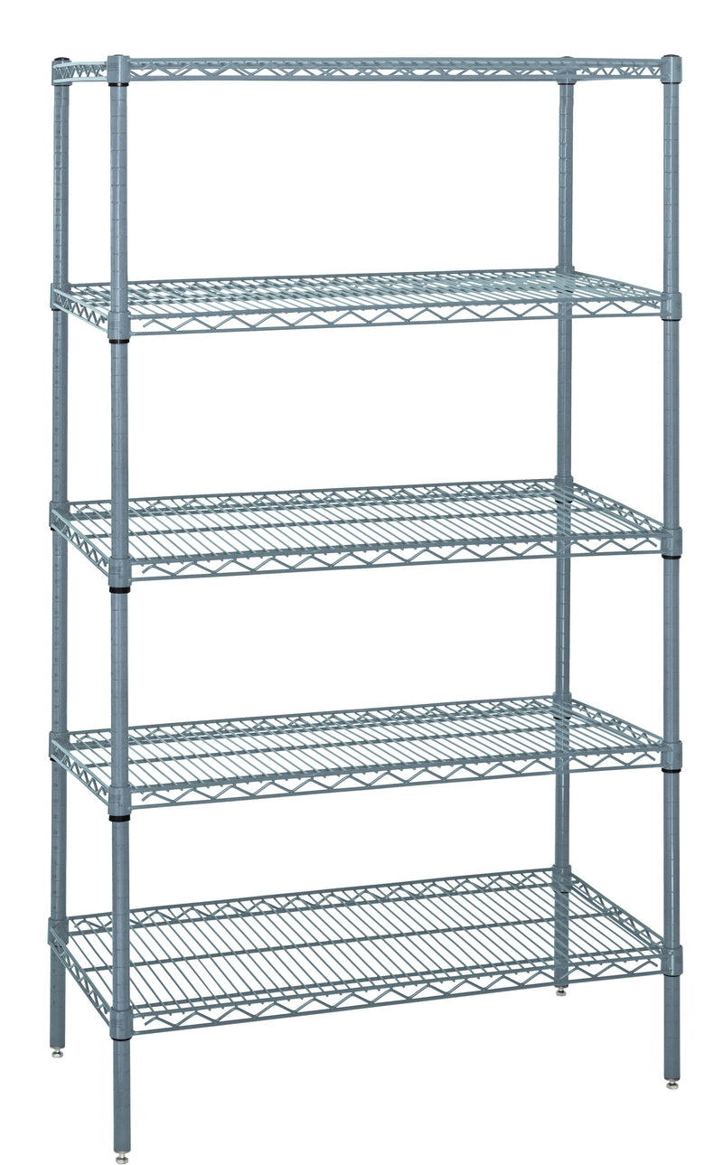 Quantum WR54-1824GY-5, 18"W 24"D 54"H WR Wire Shelving Starter Kit, Gray Epoxy Antimicrobial Finish, NSF, 18" Deep