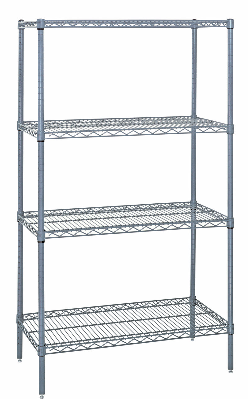 Quantum WR54-1424GY, 14"W 24"D 54"H WR Wire Shelving Starter Kit, Gray Epoxy Antimicrobial Finish, NSF, 14" Deep