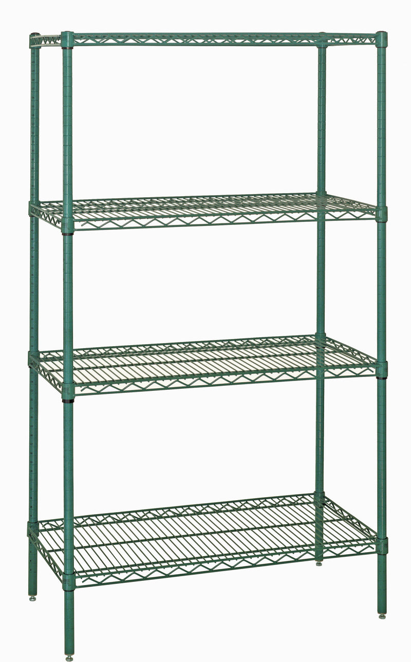 Quantum WR86-1454P, 14"W 54"D 86"H WR Wire Shelving Starter Kit, Green Epoxy Antimicrobial Finish, NSF, 14" Deep