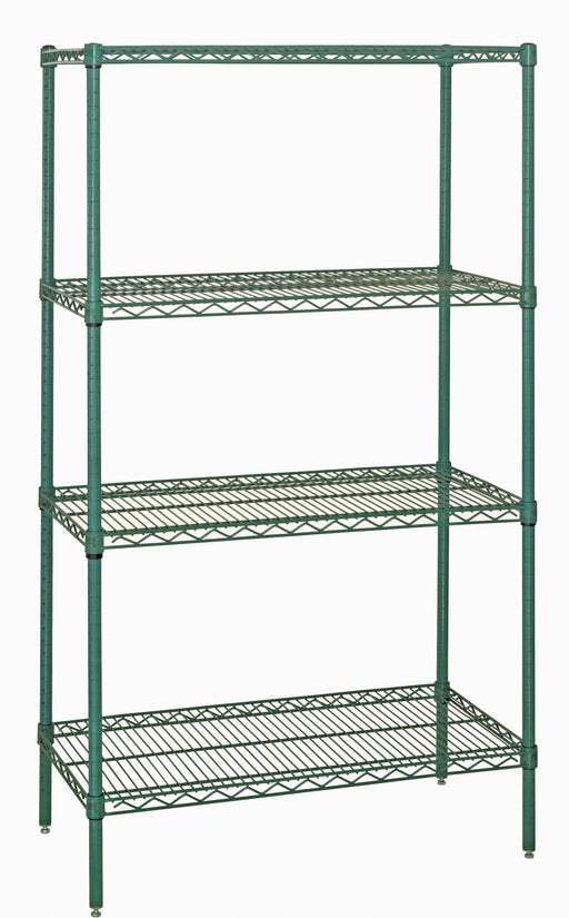 Quantum WR63-1242P, 12"W 42"D 63"H WR Wire Shelving Starter Kit, Green Epoxy Antimicrobial Finish, NSF, 12" Deep