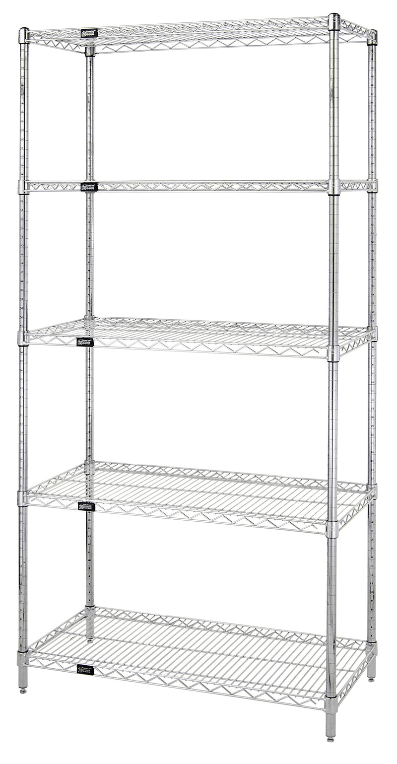Quantum WR54-1824S-5, 18"W 24"D 54"H WR Wire Shelving Starter Kit, 304 Stainless Steel, NSF, 18" Deep