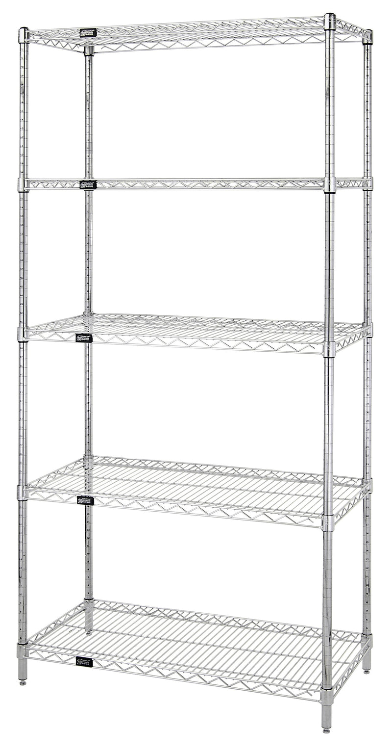 Quantum WR86-1248S-5, 12"W 48"D 86"H WR Wire Shelving Starter Kit, 304 Stainless Steel, NSF, 12" Deep