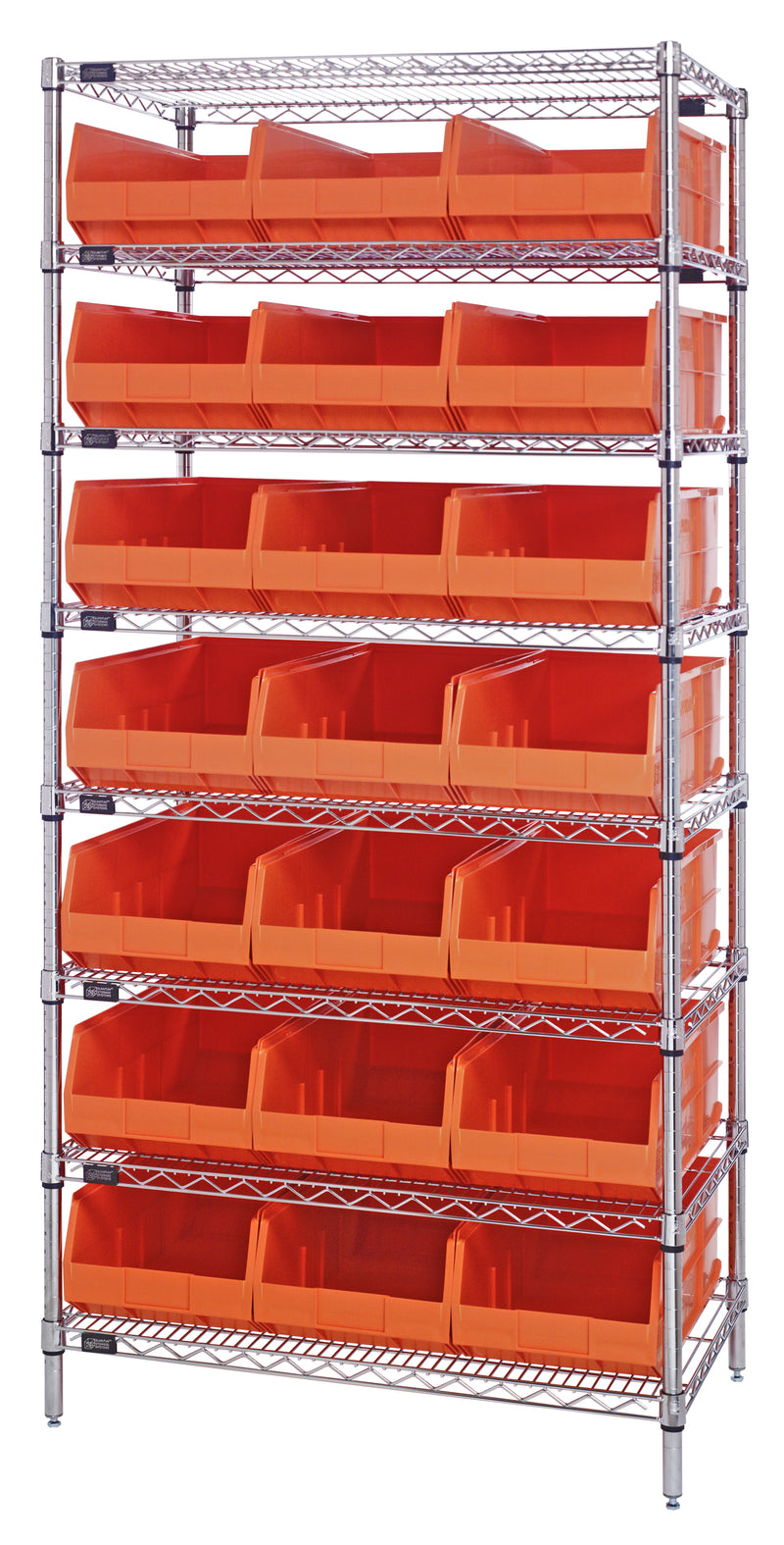 Quantum WR8-425OR, 12"W 36"D 74"H Bin Wire Shelving System,  Bins, Chrome Plated Finish