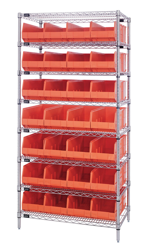 Quantum WR8-483OR, 21"W 36"D 74"H Bin Wire Shelving System,  Bins, Chrome Plated Finish