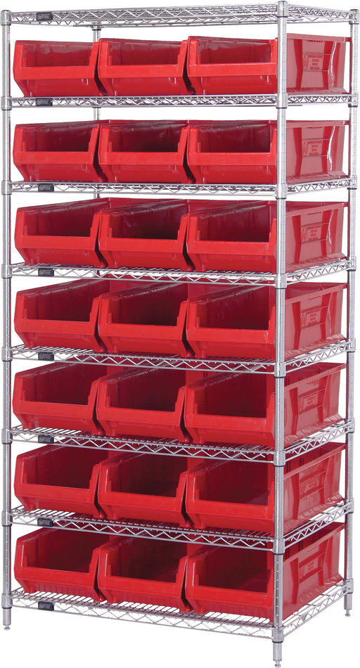 Quantum WR8-952RD, 24"W 36"D 74"H Bin Systems Unit, Red Bins, Chrome Plated Finish