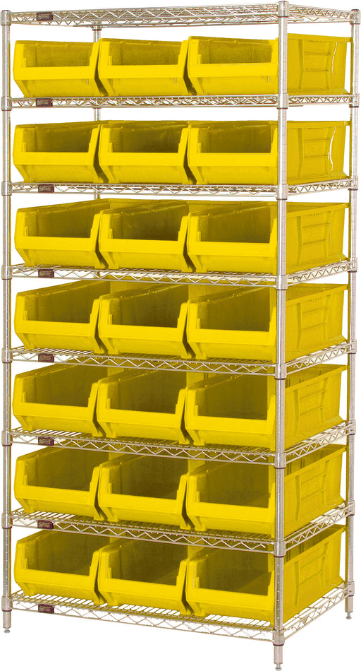 Quantum WR8-952YL, 24"W 36"D 74"H Bin Systems Unit, Yellow Bins, Chrome Plated Finish