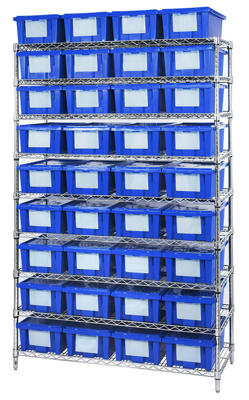 Quantum WR9-36180CL, 18"W 48"D 74"H Bin Wire Shelving System, Clear, Chrome Plated Finish
