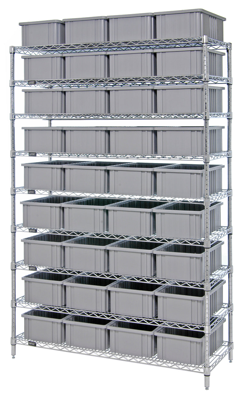 Quantum WR9-92060GY, 18"W 48"D 74"H Bin Wire Shelving System, Chrome Plated Finish
