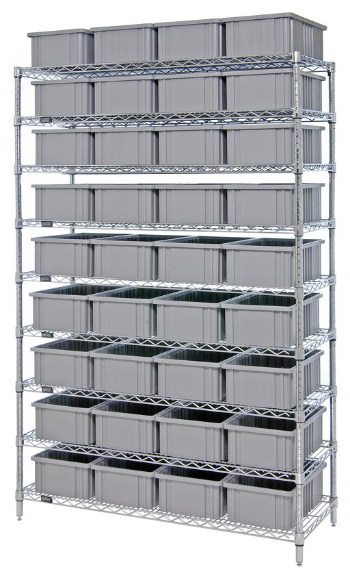 Quantum WR9-93060GY, 24"W 60"D 74"H Bin Wire Shelving System, Chrome Plated Finish