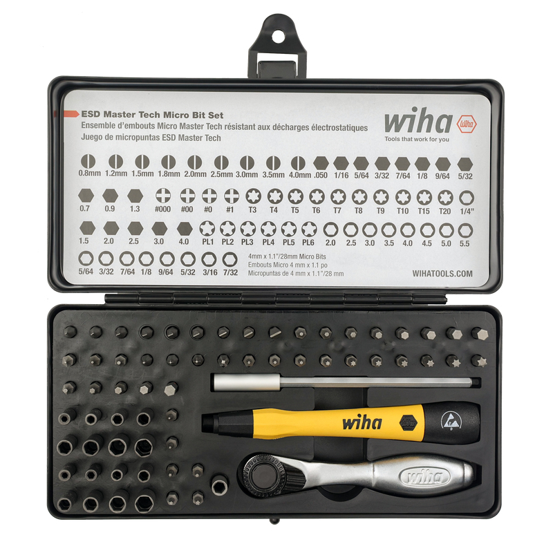 Wiha 75965 65 Piece System 4 ESD Safe Master Technician's Ratchet and MicroBits Set