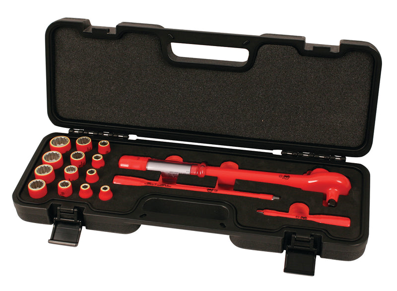 Wiha 30190 16 Piece Insulated 3/8" Drive Torque 12 Point Socket Set - SAE