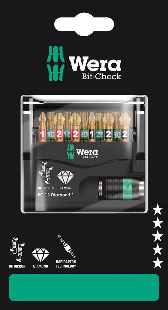 Wera 05136392001, Bit-Check 12 Diamond 1 SB