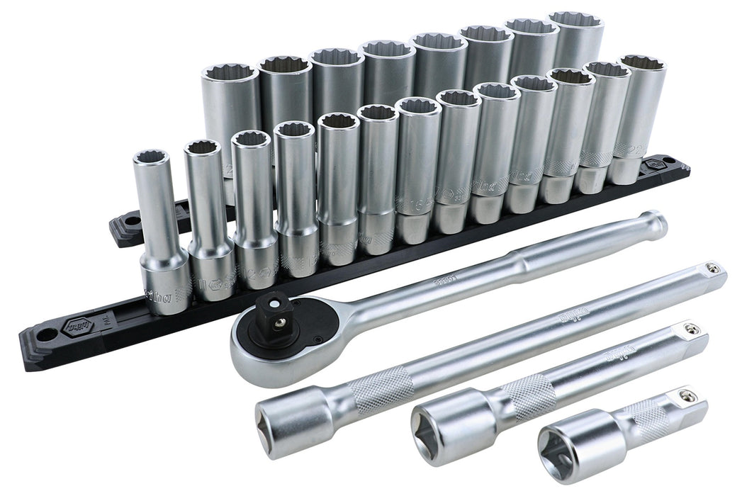 Wiha 33893 25 Piece 1/2" Drive Deep Socket Set - Metric