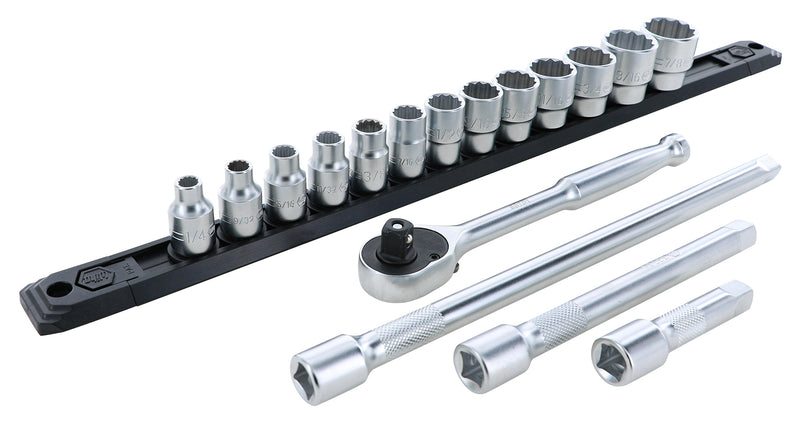 Wiha 33790 17 Piece Professional Socket Set -12 Point - 3/8" Drive - SAE