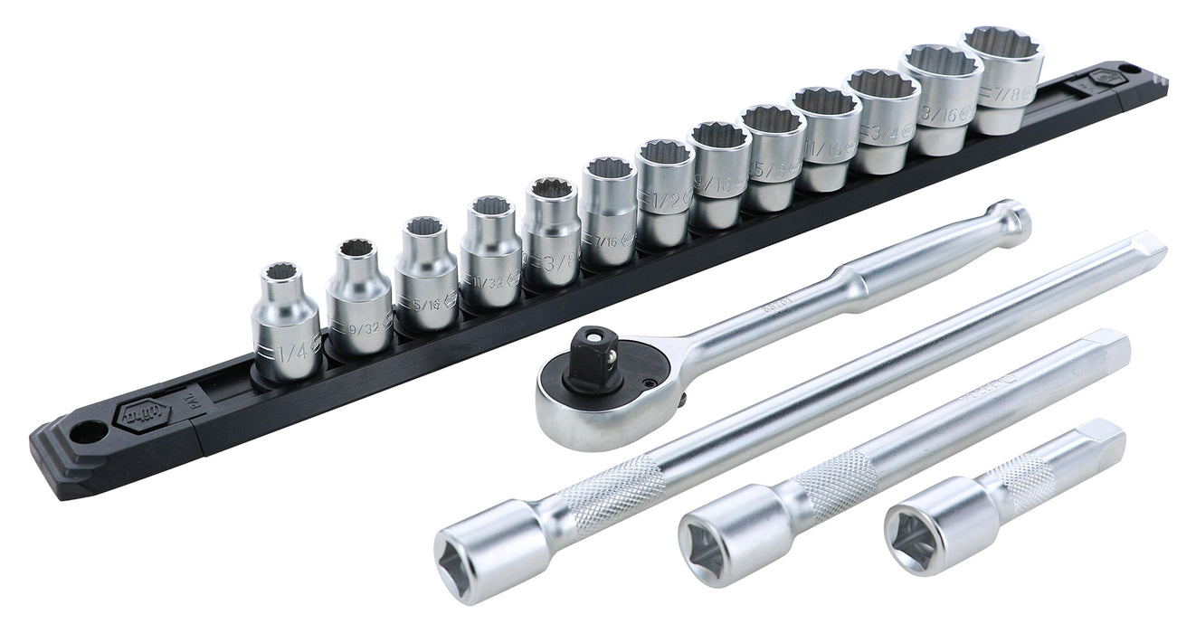 Wiha 33790 17 Piece Professional Socket Set -12 Point - 3/8" Drive - SAE