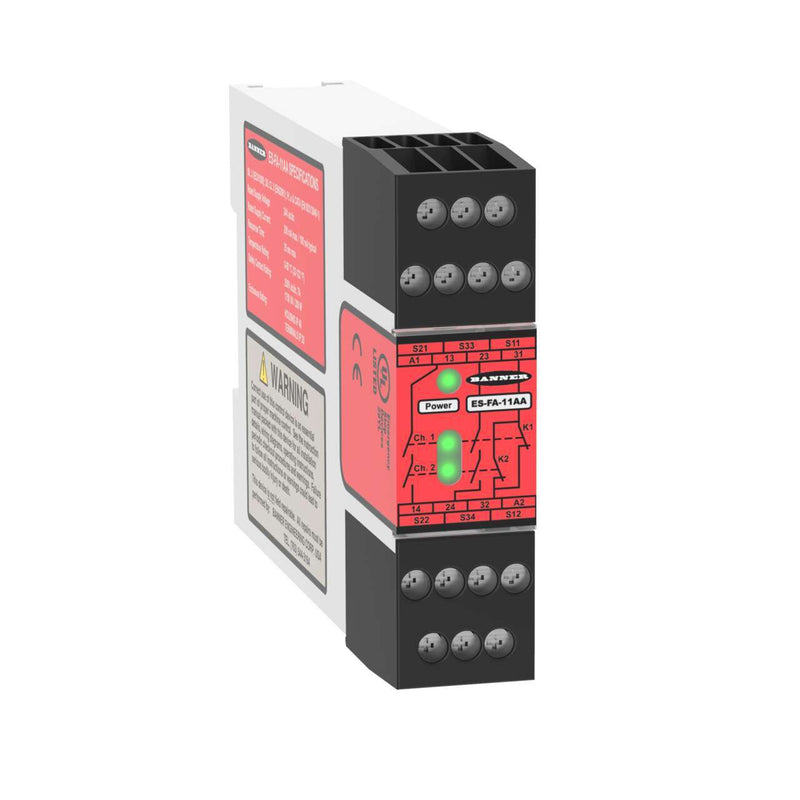 Banner 02628, ES-FA-11AA, Safety Relay Module for E-Stop/Rope Pull/Interlock